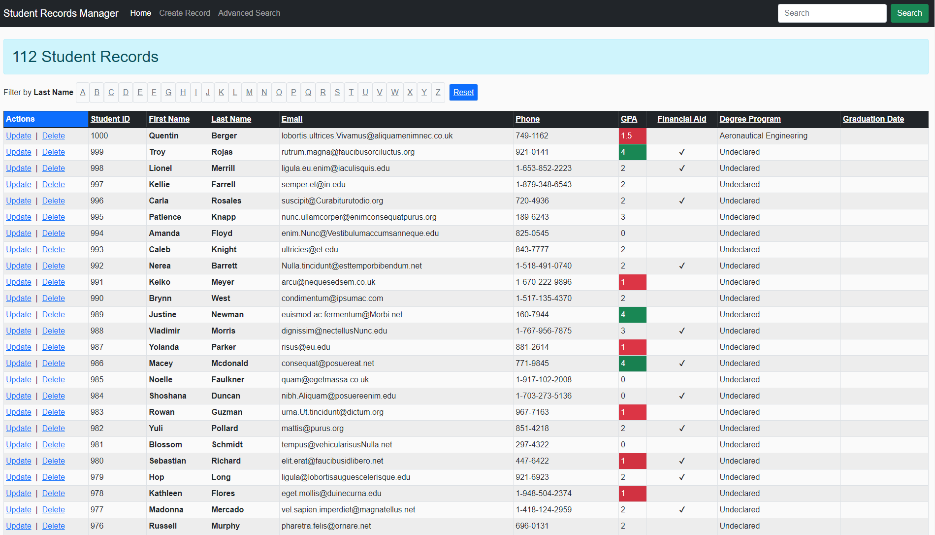 Student Records preview